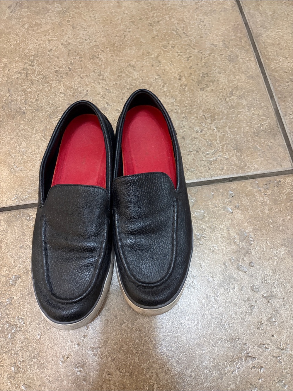 Cole Haan Black Leather Slip-On Flats with Red Insole